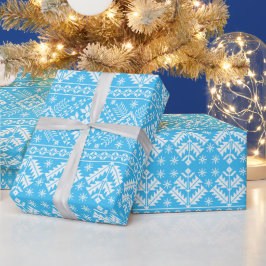 Blue Snowflake & Floral Fair Isle Christmas Presentpapper