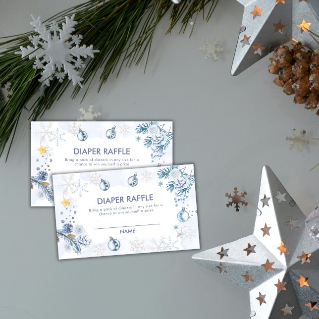 Blue Snowflake Flower Diaper Raffle Baby Shower  Tilläggskort (Blue Snowflake Flower Diaper Raffle Baby Shower Enclosure Card)
