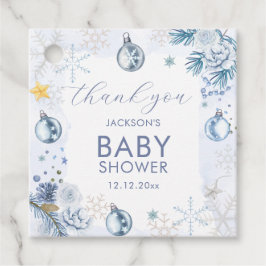 Blue Snowflake Flower Winter Baby Shower  Gåvor Etiketter