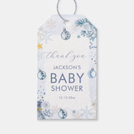 Blue Snowflake Flower Winter Baby Shower  Presentetikett