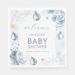 Blue Snowflake Flower Winter Baby Shower Welcome Pappersservett