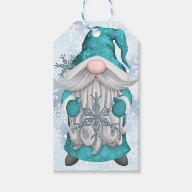 Blue Snowflake Gnome Presentetikett (Framsidan)