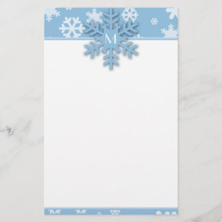Blue Snowflake Gräns med Monogrammed Snowflake Brevpapper
