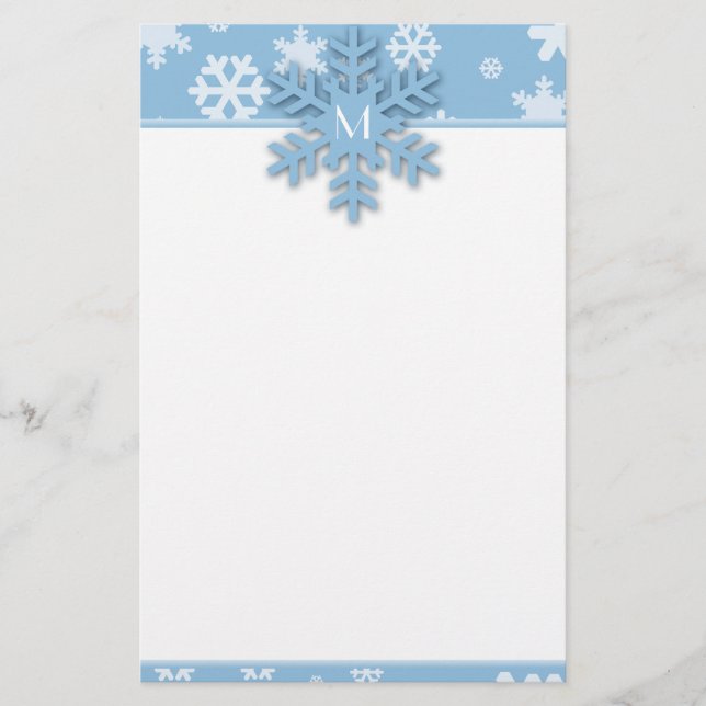 Blue Snowflake Gräns med Monogrammed Snowflake Brevpapper (Framsida)