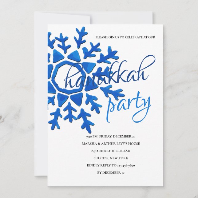 Blue Snowflake Hanukkah-partiets inbjudan (Framsida)