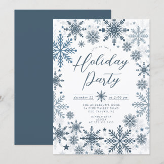 Blue Snowflake Holiday Party Invitation Inbjudningar