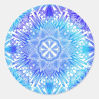 Blue Snowflake Mandala Round Sticker Runt Klistermärke