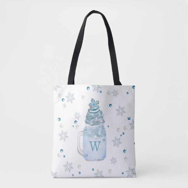Blue Snowflake Mason Burk Milkshake Monogram Tygkasse (Framsida)