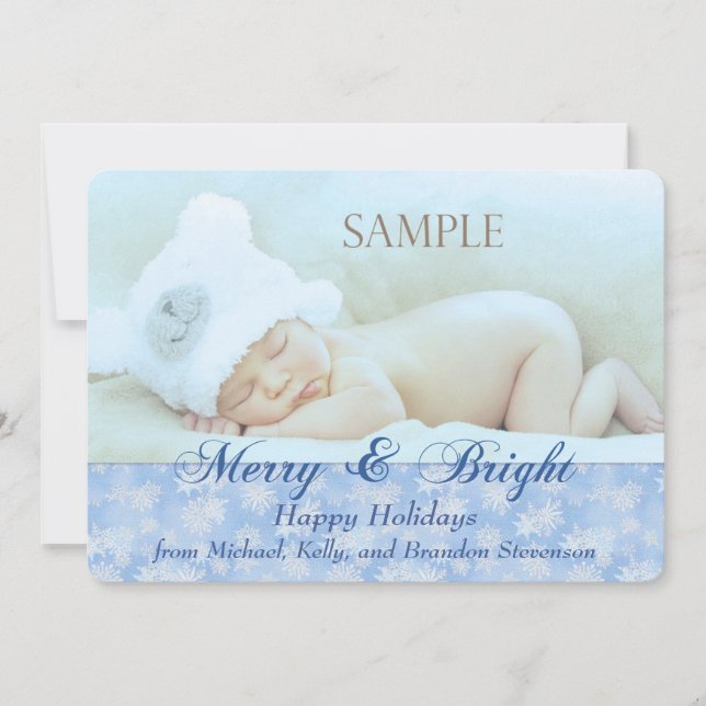 Blue Snowflake Merry och Bright Template God Jul Julkort (Framsida)