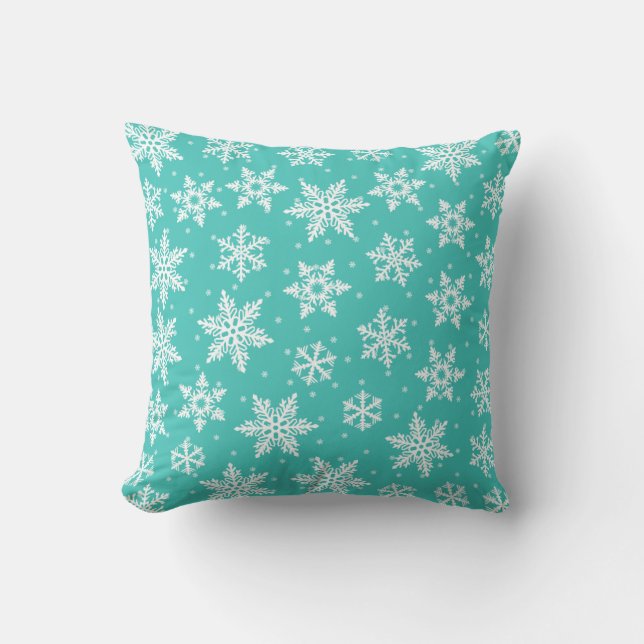 Blue Snowflake Mönster Helgdag Pillow Kudde (Framsida)