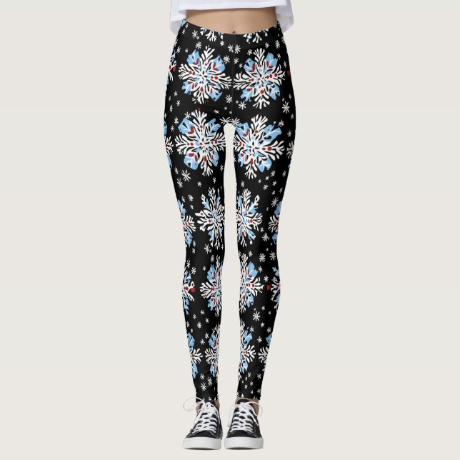 Blue Snowflake Mönster Leggings (Framsida)