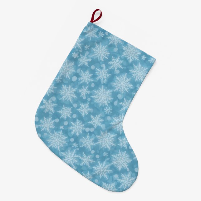 Blue Snowflake Mönster Stor Julstrumpa (Framsidan (Hängande))