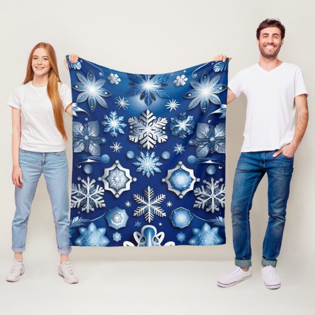 Blue Snowflake Motif Fleecefilt (På plats)