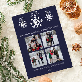 Blue Snowflake Ornaments Photo Collage Julkort