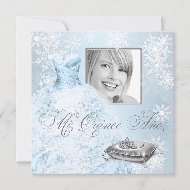 Blue Snowflake Photo Quinceanera-inbjudan Inbjudningar (Framsida)