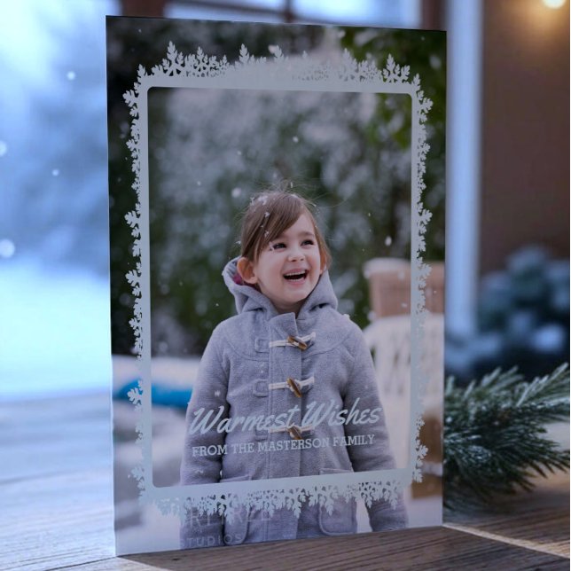 Blue Snowflake Ram Helgdag Photo Julkort (Blue Snowflake Frame Holiday Photo Card)