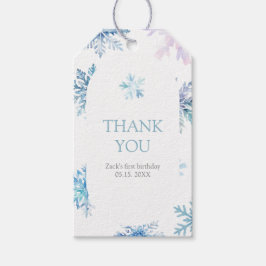 Blue Snowflake Rectangle Favor Tag Presentetikett