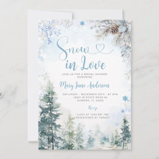 Blue Snowflake Snow in Love Winter Bridal Shower Inbjudningar (Framsida)