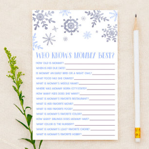 Blue Snowflake som känner Mamma Baby Shower Game Brevpapper