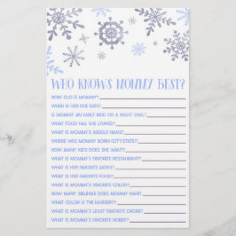 Blue Snowflake som känner Mamma Baby Shower Game Brevpapper