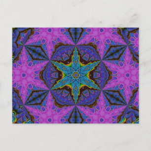 Blue Snowflake Starburst Kaleidoscopic Mandala Vykort