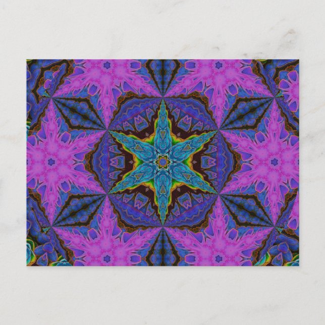 Blue Snowflake Starburst Kaleidoscopic Mandala Vykort (Framsida)