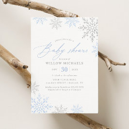 Blue Snowflake Winter Boy Shower Inbjudningar