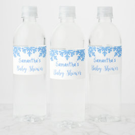 Blue Snowflake Winter Boy Shower Vattenflaskor Etikett