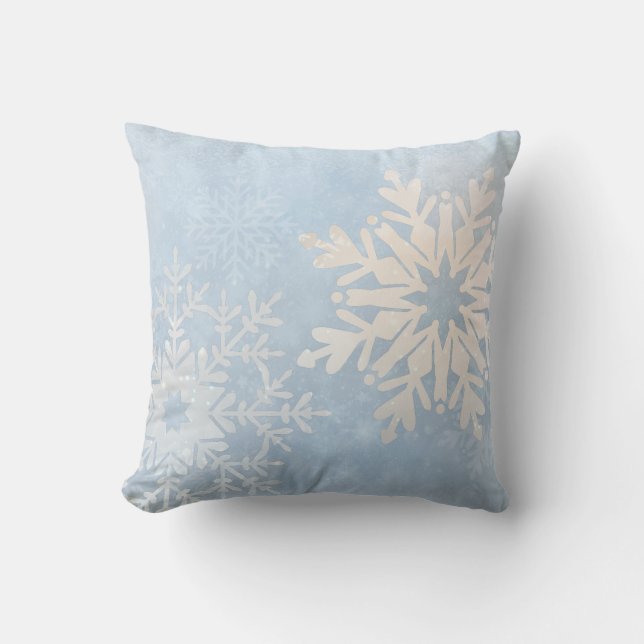 Blue Snowflake Winter Dekorativ kudde (Framsida)