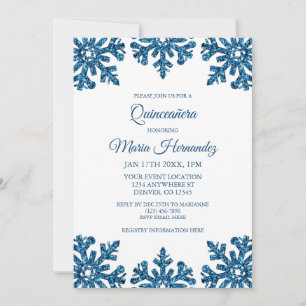 Blue Snowflake Winter Quinceañera Inbjudningar