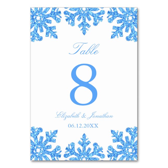 Blue Snowflake Winter Wedding Bordsnummer (Framsidan)