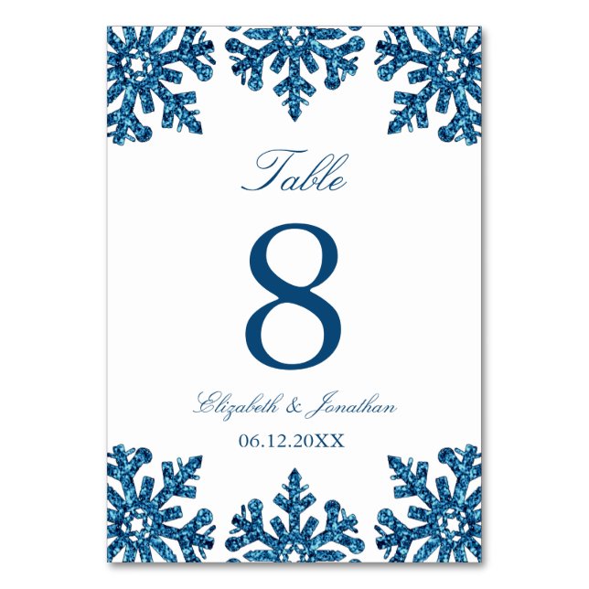 Blue Snowflake Winter Wedding Bordsnummer (Framsidan)