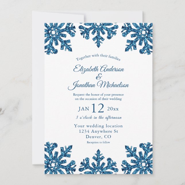 Blue Snowflake Winter Wedding Inbjudningar (Framsida)