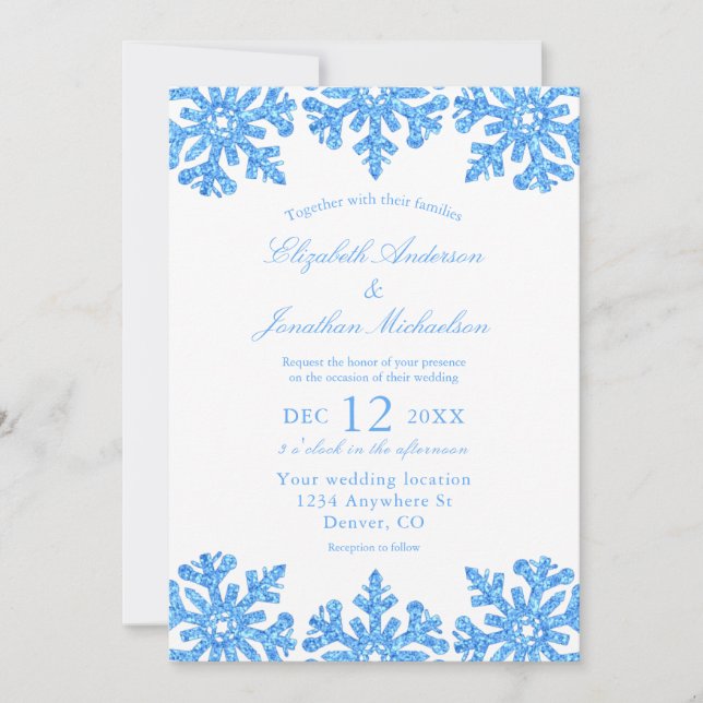 Blue Snowflake Winter Wedding Inbjudningar (Framsida)