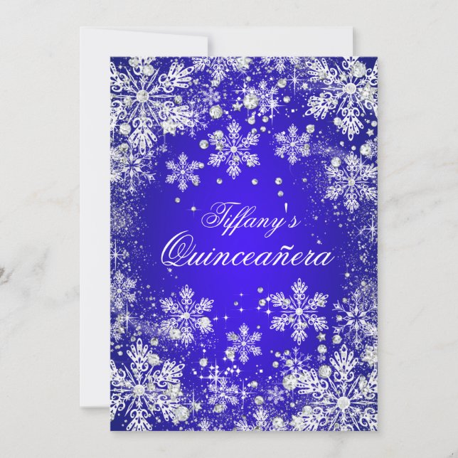 Blue Snowflake Winter Wonderland Quinceanera Inbjudningar (Framsida)