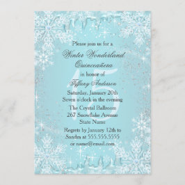 Blue Snowflake Winter Wonderland Quinceanera Inbjudningar