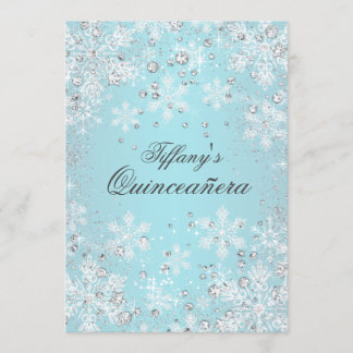 Blue Snowflake Winter Wonderland Quinceanera Inbjudningar