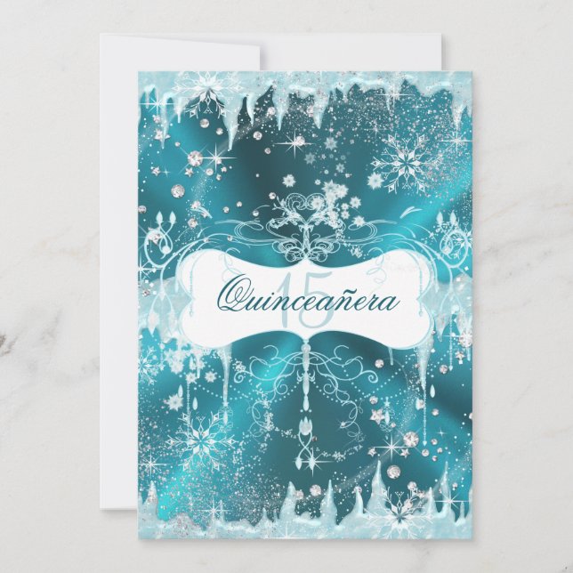 Blue Snowflake Winter Wonderland Quinceanera Inbjudningar (Framsida)