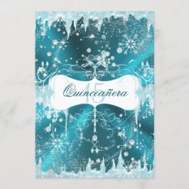 Blue Snowflake Winter Wonderland Quinceanera Inbjudningar