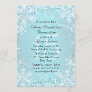 Blue Snowflake Winter Wonderland Quinceanera Inbjudningar