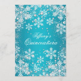 Blue Snowflake Winter Wonderland Quinceanera Inbjudningar