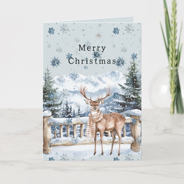 Blue Snowflakes Christmas Deer Kort (Framsida)