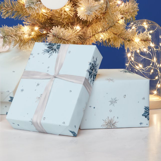 Blue Snowflakes Christmas  Presentpapper (Helgdagar)