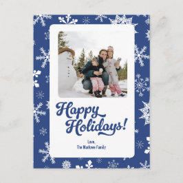 Blue Snowflakes Happy Holidays Photo Post Card Helg Vykort