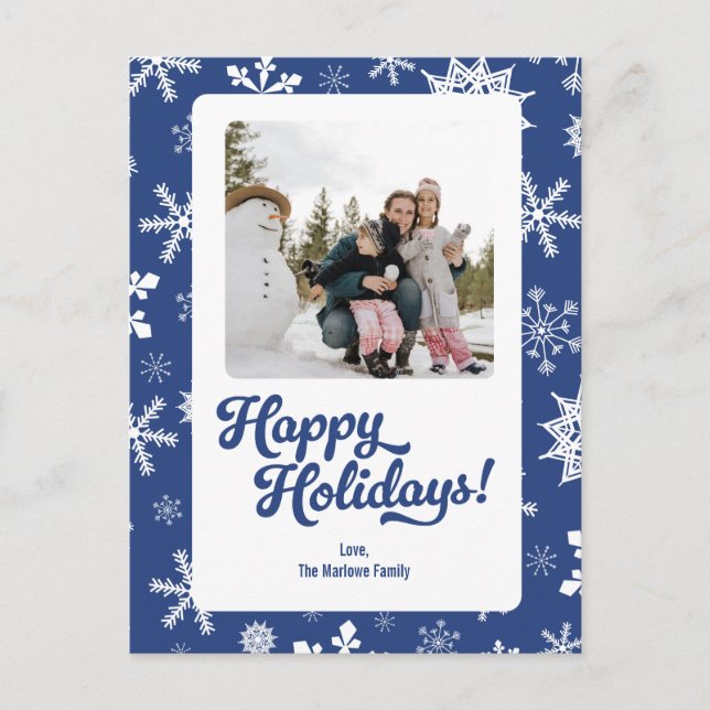 Blue Snowflakes Happy Holidays Photo Post Card Helg Vykort (Framsida)