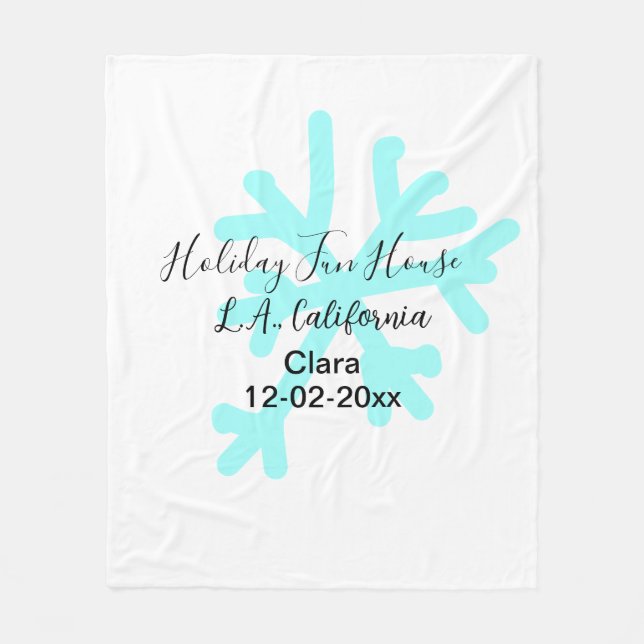 Blue snowflakes holiday camping house place date fleecefilt (Framsidan)