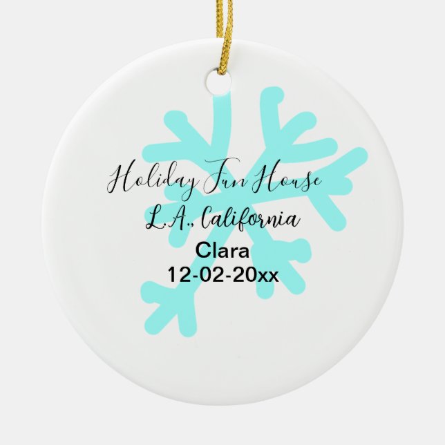 Blue snowflakes holiday camping house place date julgransprydnad keramik (Framsidan)