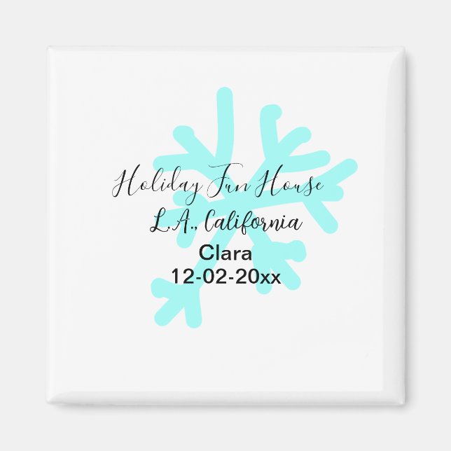 Blue snowflakes holiday camping house place date magnet (Framsidan)