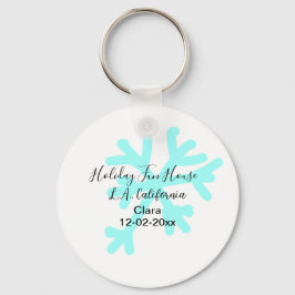 Blue snowflakes holiday camping house place date nyckelring