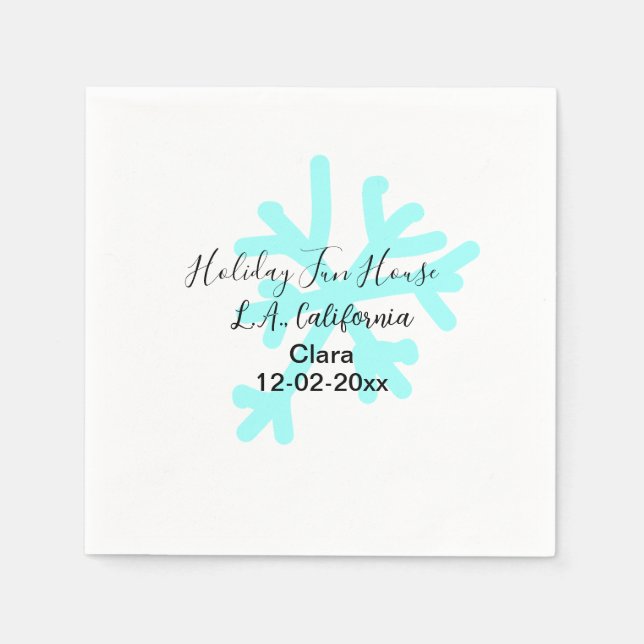 Blue snowflakes holiday camping house place date pappersservett (Framsidan)